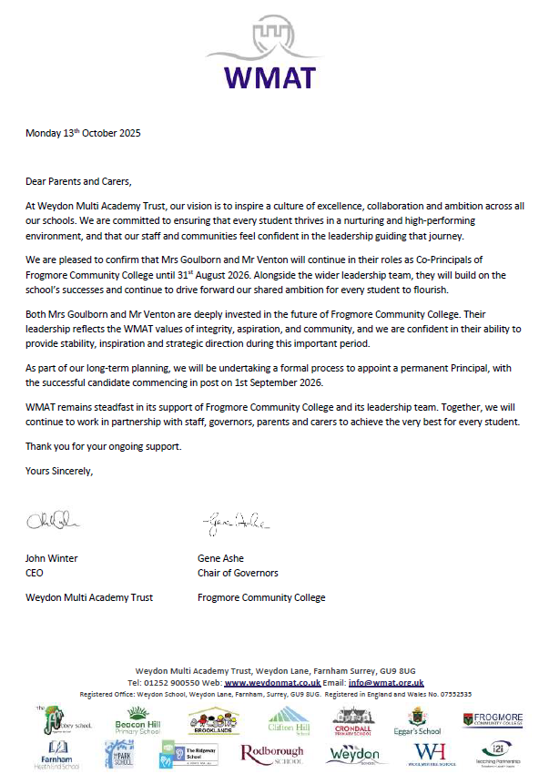Principal letter